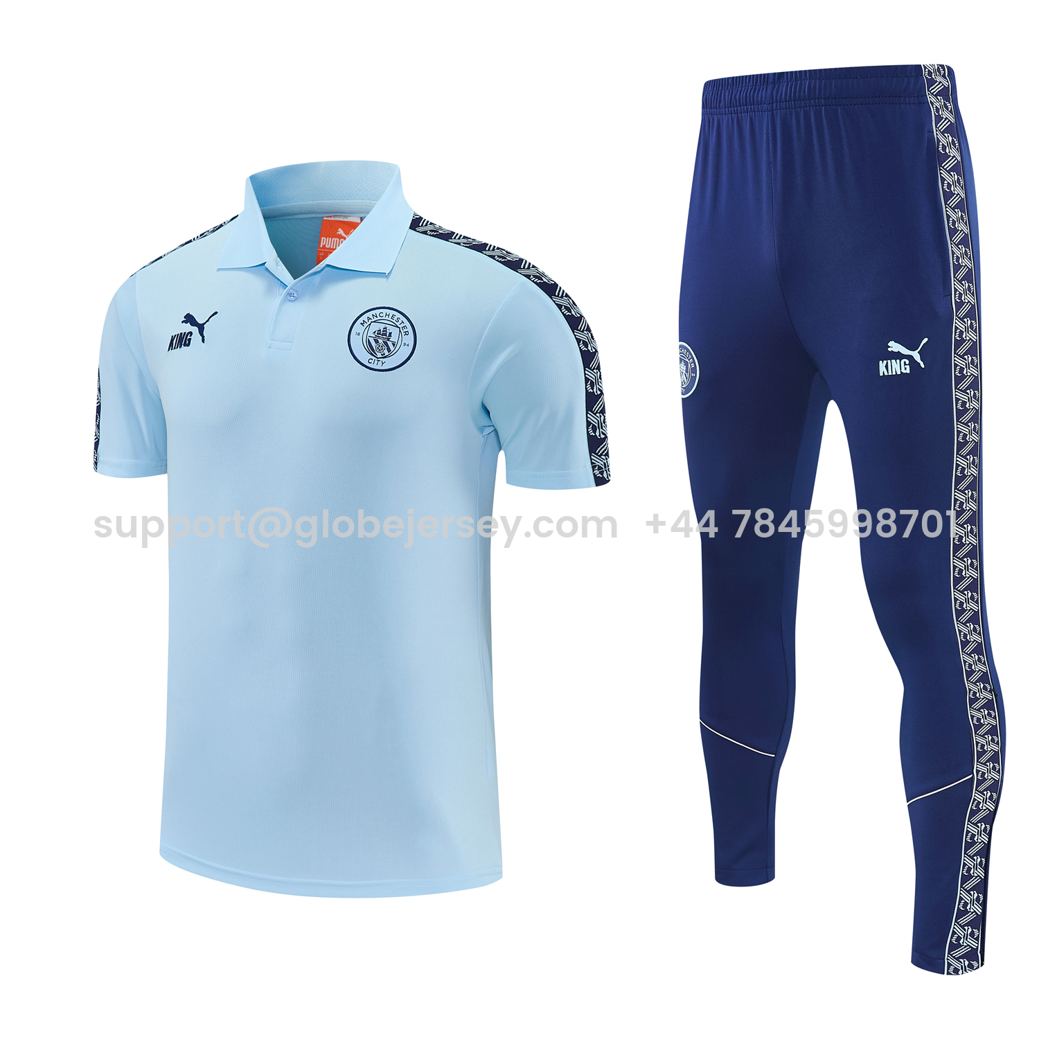 Manchester City 25-26 POLO Short-Sleeve Training Set - Light Blue Top and Dark Blue Pants