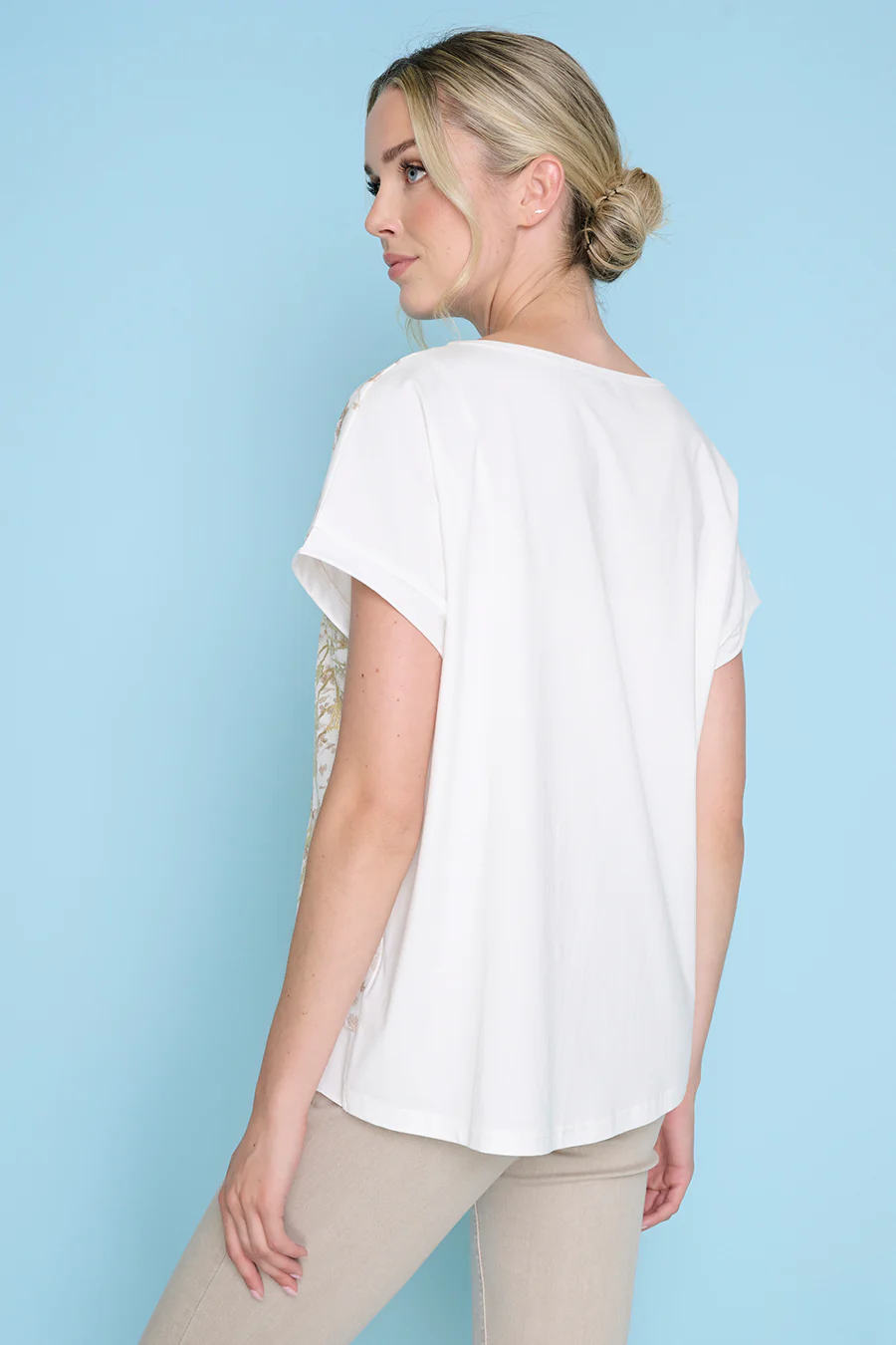 Solid Trim Printed Top