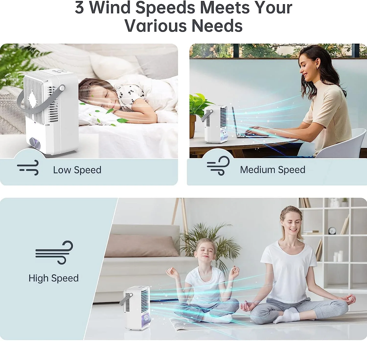 Flend Portable Air Conditioner Fan, Evaporative Air Cooler Humidifier, Small Desktop Cooling Fan with 7-Color LED Light for Room Office Camping, Blue