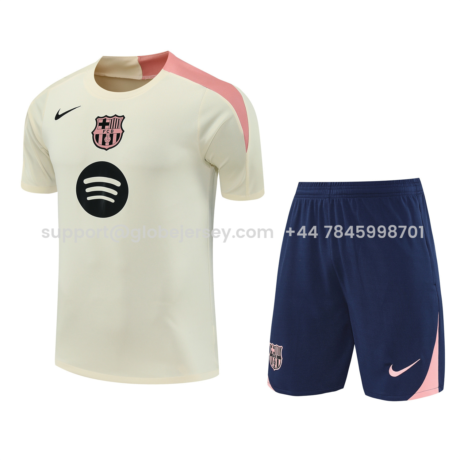 Barcelona 25-26 Short-Sleeve Training Set - Cream Top & Deep Blue Shorts
