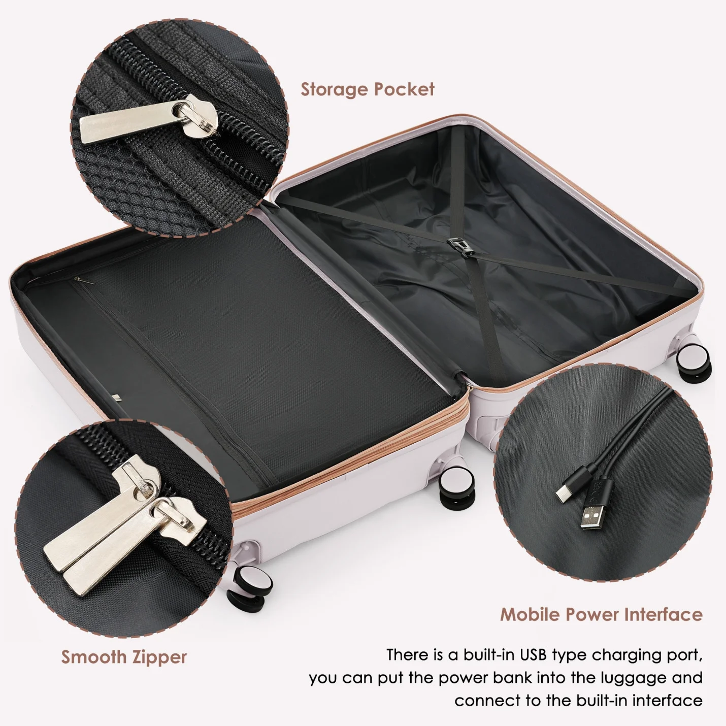 Luggage Sets 4 Piece, Expandable Suitcase Set with USB Port and Cup Holder, ABS Hardshell Carry on Luggage with Spinner Wheels and TSA Lock (20in24in28in), Black