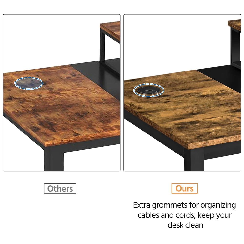 Easyfashion Industrial Computer Desk with Monitor Stand, Rustic Brown/Black