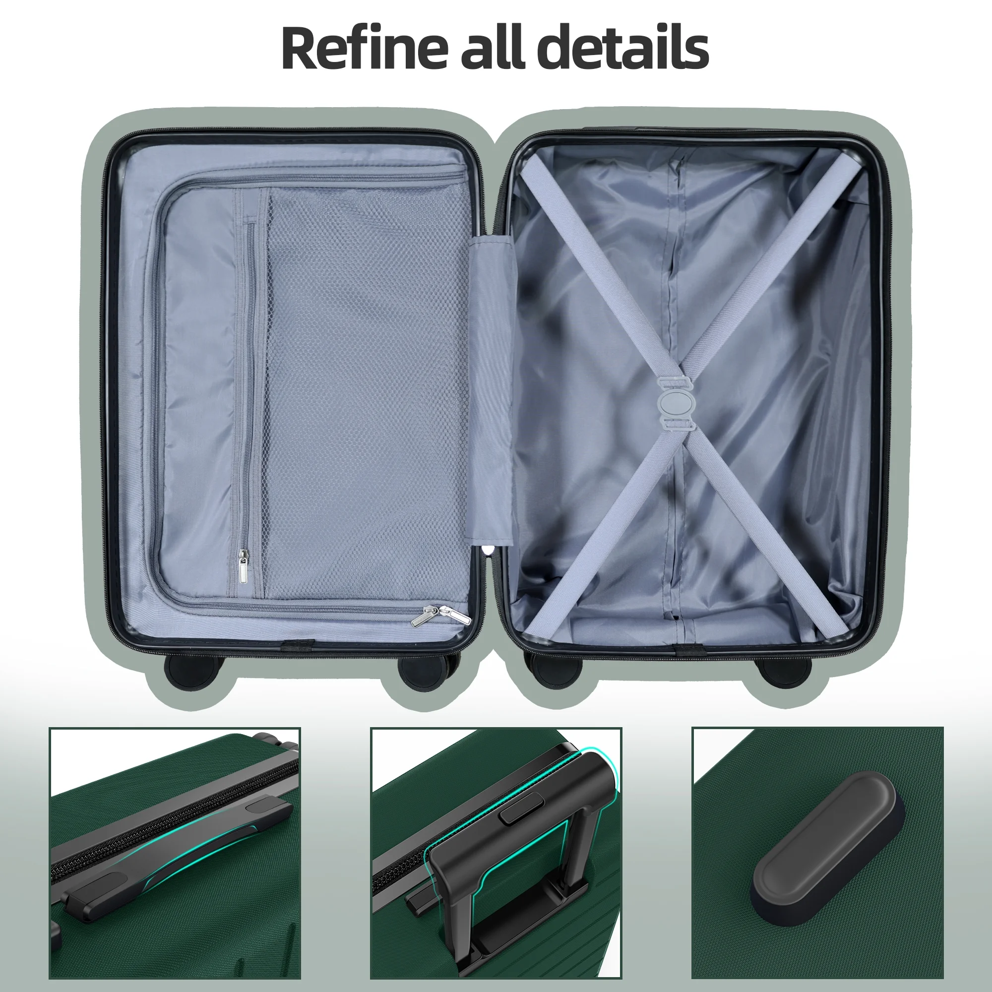 Sunbee 4 Piece Luggage Sets, Expandable Durable Hard Shell Suitcase Set Double Wheels TSA Lock, Blue