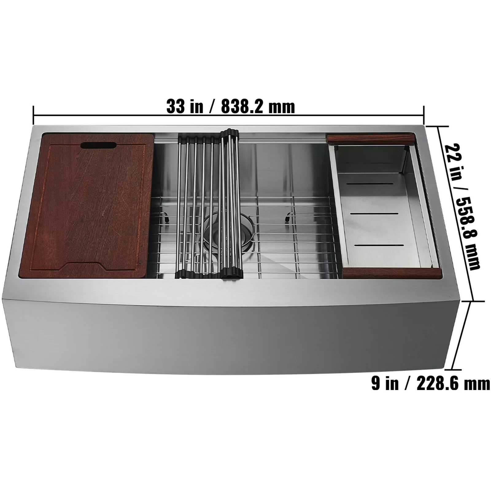 KFFKFF 36''x22'' Kitchen Sink, Farmhouse Kitchen Stainless Steel Sink,  Drop-In Single Bowl with Multi-functional Accessories, Ideal for Home Dishwasher, Preparation Area