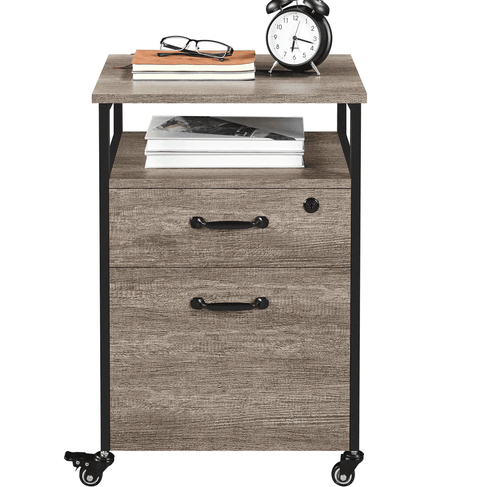 SmileMart Industrial Mobile Vintage File Cabinet with 2 Drawers