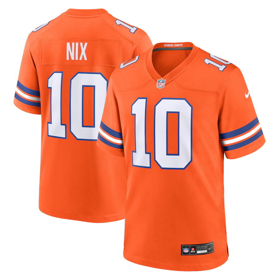 Denver Broncos Bo Nix Nike Orange Mile High Collection 1977 Throwback Player Game Jersey