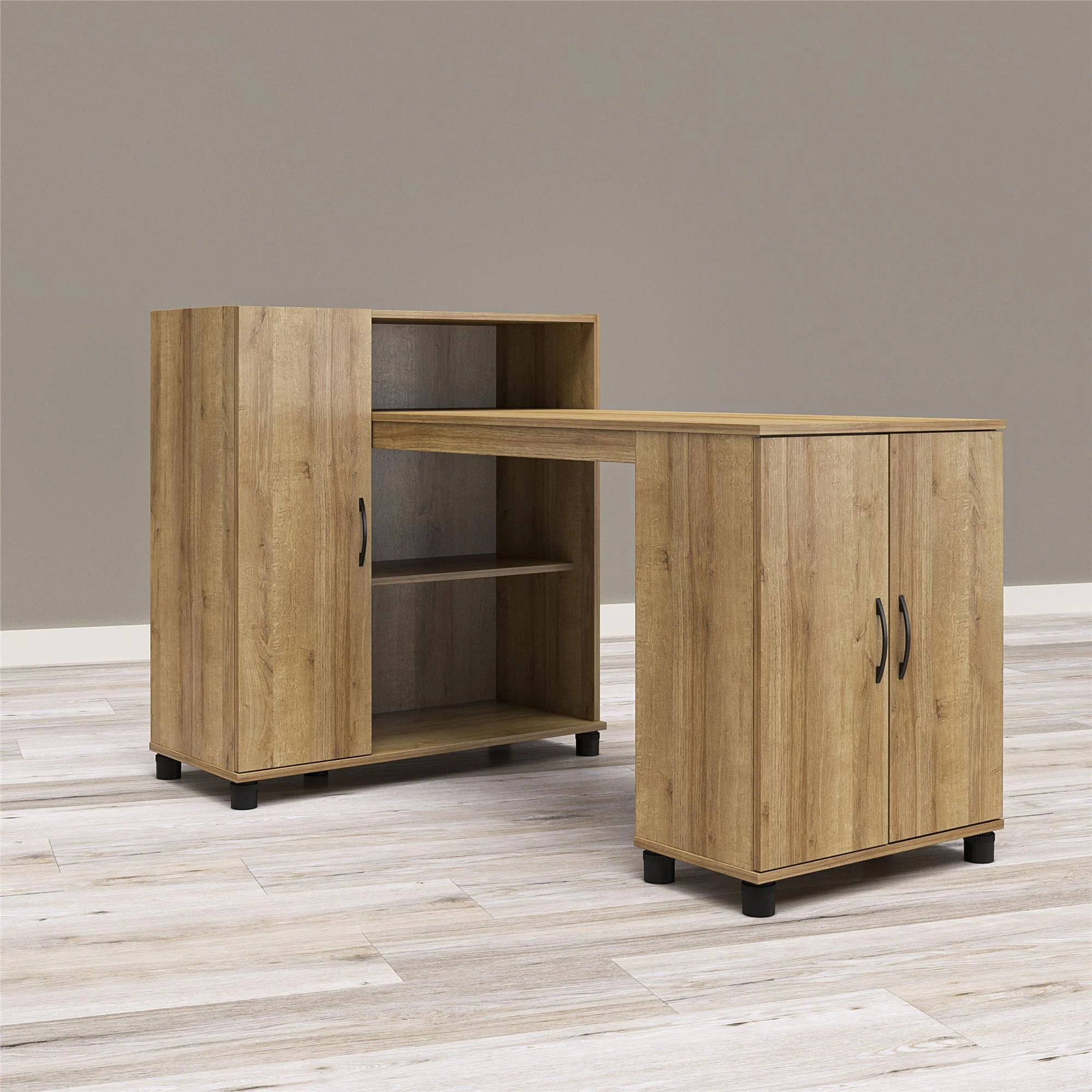 RealRooms Basin Hobby and Craft Desk with Storage, Natural