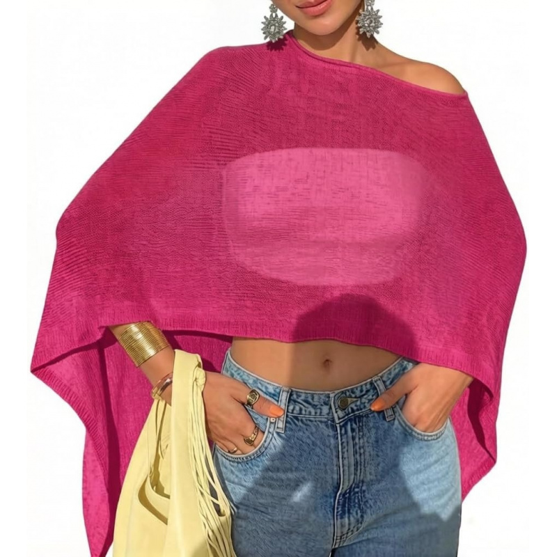 Women Sheer Poncho Top Lightweight Knit Crochet Shrug