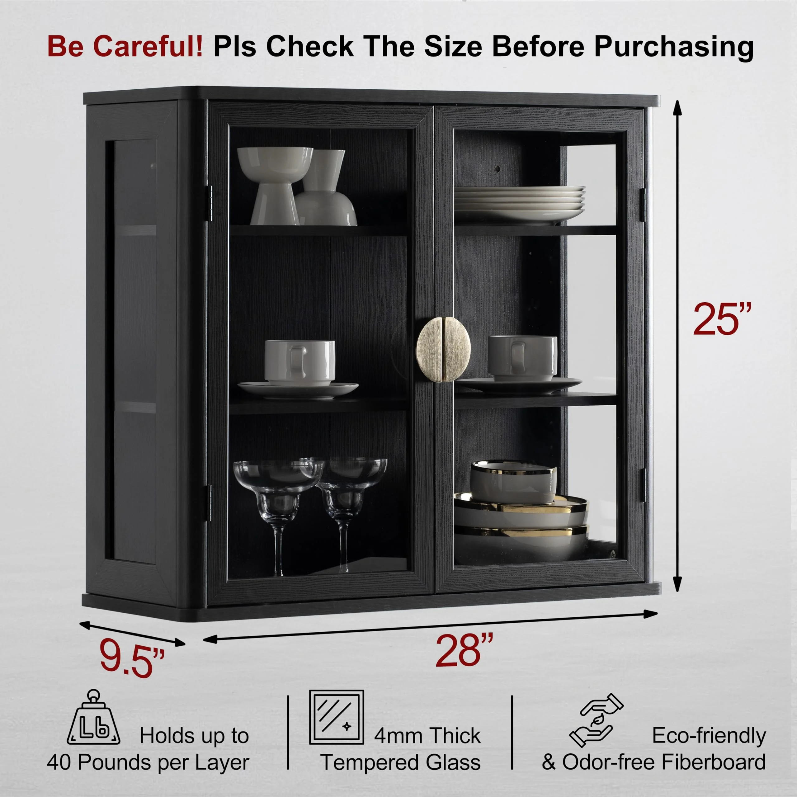POLIHOME Display Wall Cabinet with Tempered Glass Doors��Storage Cabinet with Adjustable Shelves