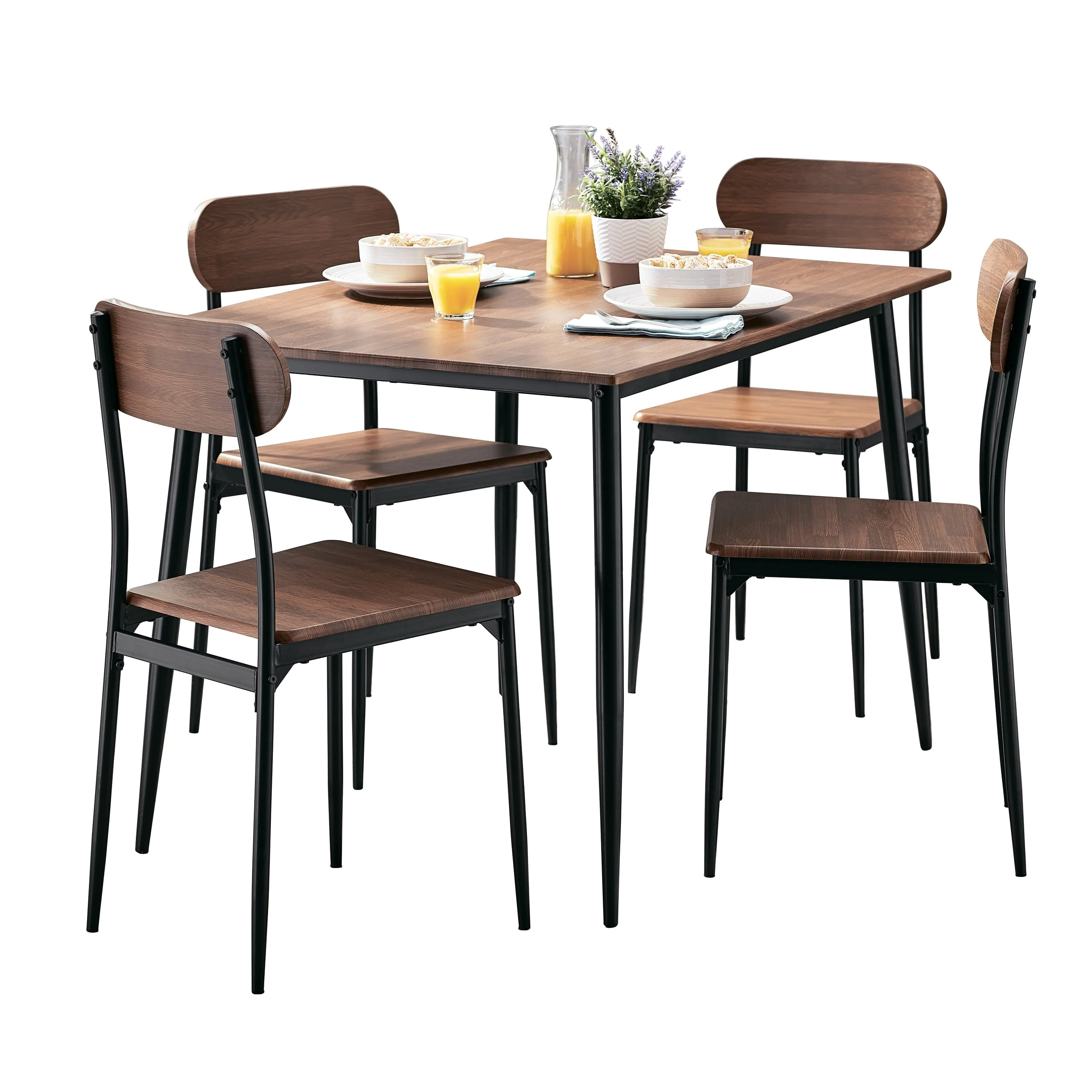 Mainstays 5-Piece Modern Dining Set, Including 1 Table & 4 Chairs, Walnut Color, Set of 5 for Indoor