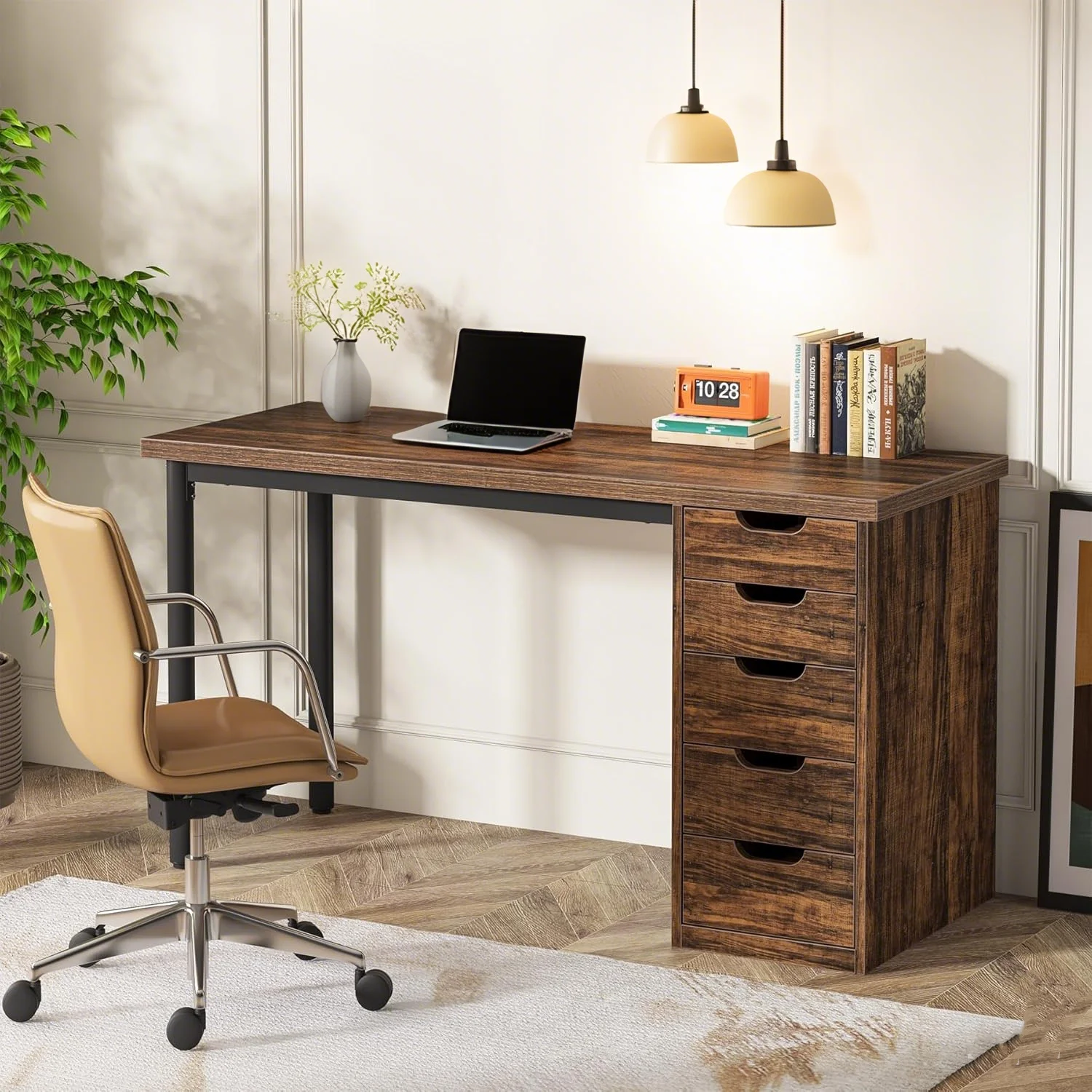 Tribesigns 47 inches Vanity Desk with 5 Drawers, Rustic Makeup Dressing Table with Storage, Modern Simple Computer Desk for Women, Girls (Brown)