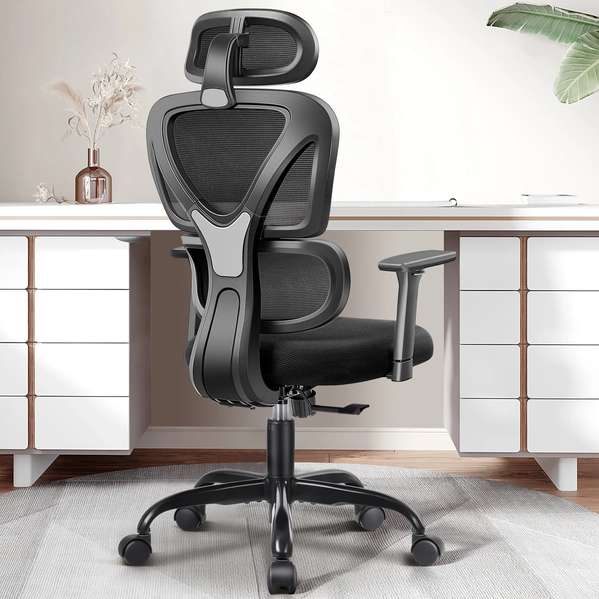 Coolhut Ergonomic Office Chair, High Back Adjustable Computer Desk Chair with Lumbar Support, 300lb, Black