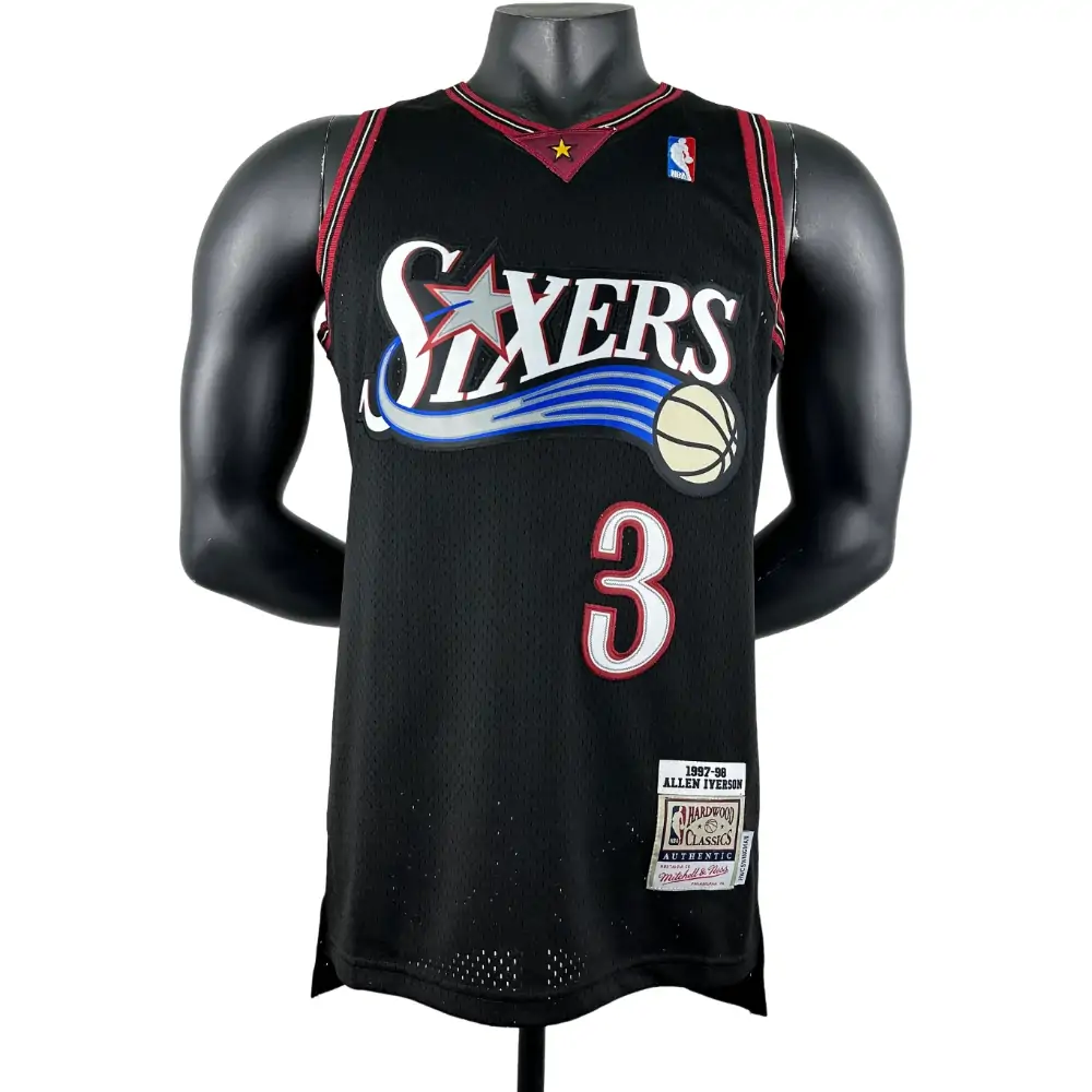 Embroidered MN Retro Jersey 76ers 97/98 Season Big Star Black No. 3 Iverson