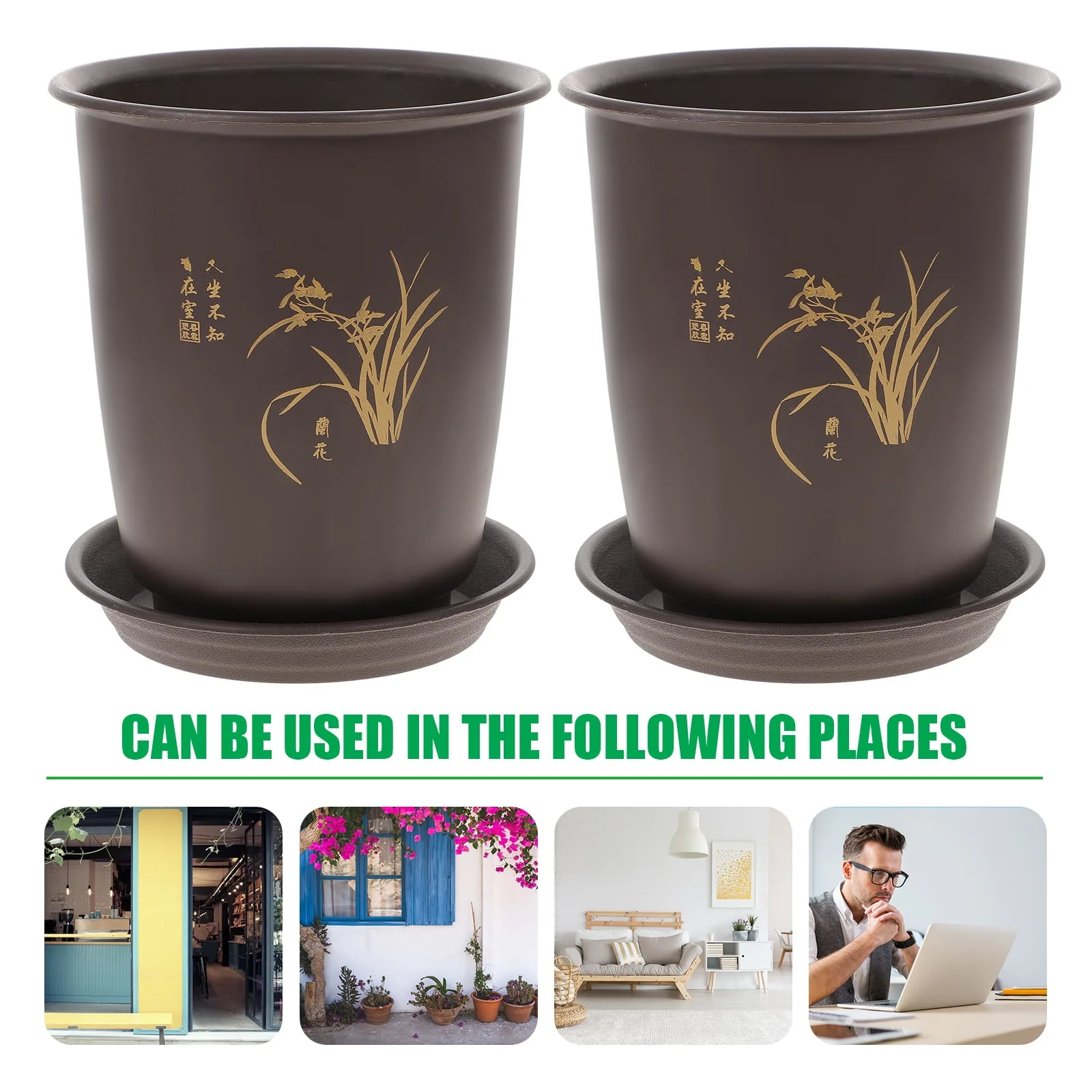 2 Sets Orchid Pot Plastic Imitation Porcelain Flowerpot Planter with Trays