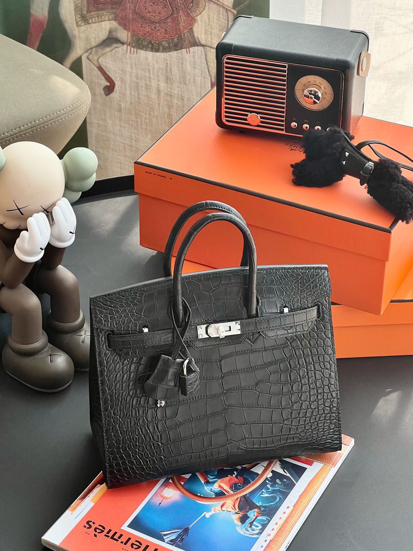 Hermes Kelly Sellier 25 Beton Ostrich Palladium Hardware
