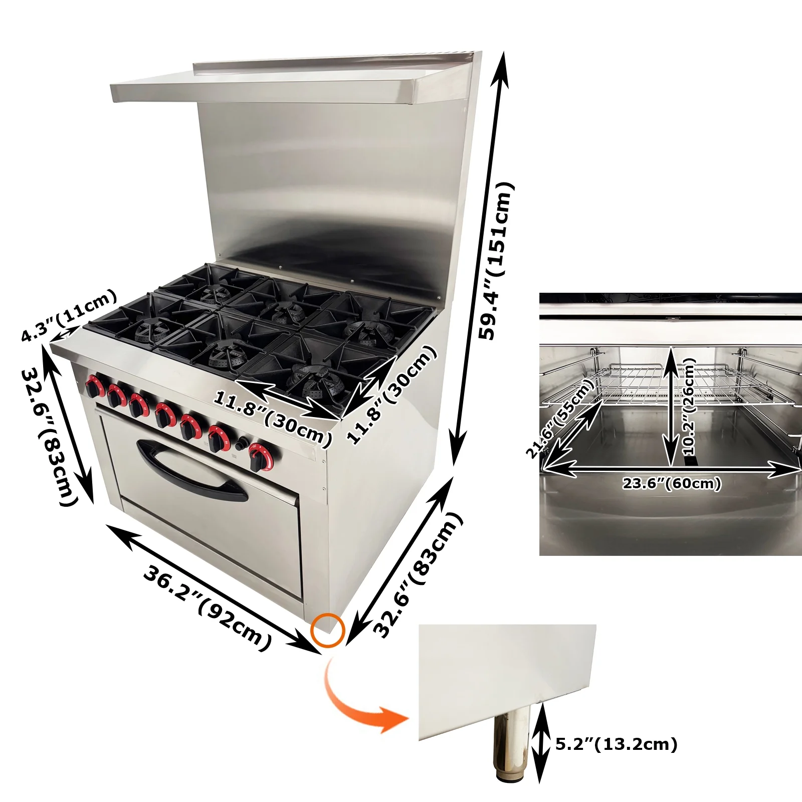 Natural Gas 6 Burners Stove with Oven Energy Saving Kitchen Cooker