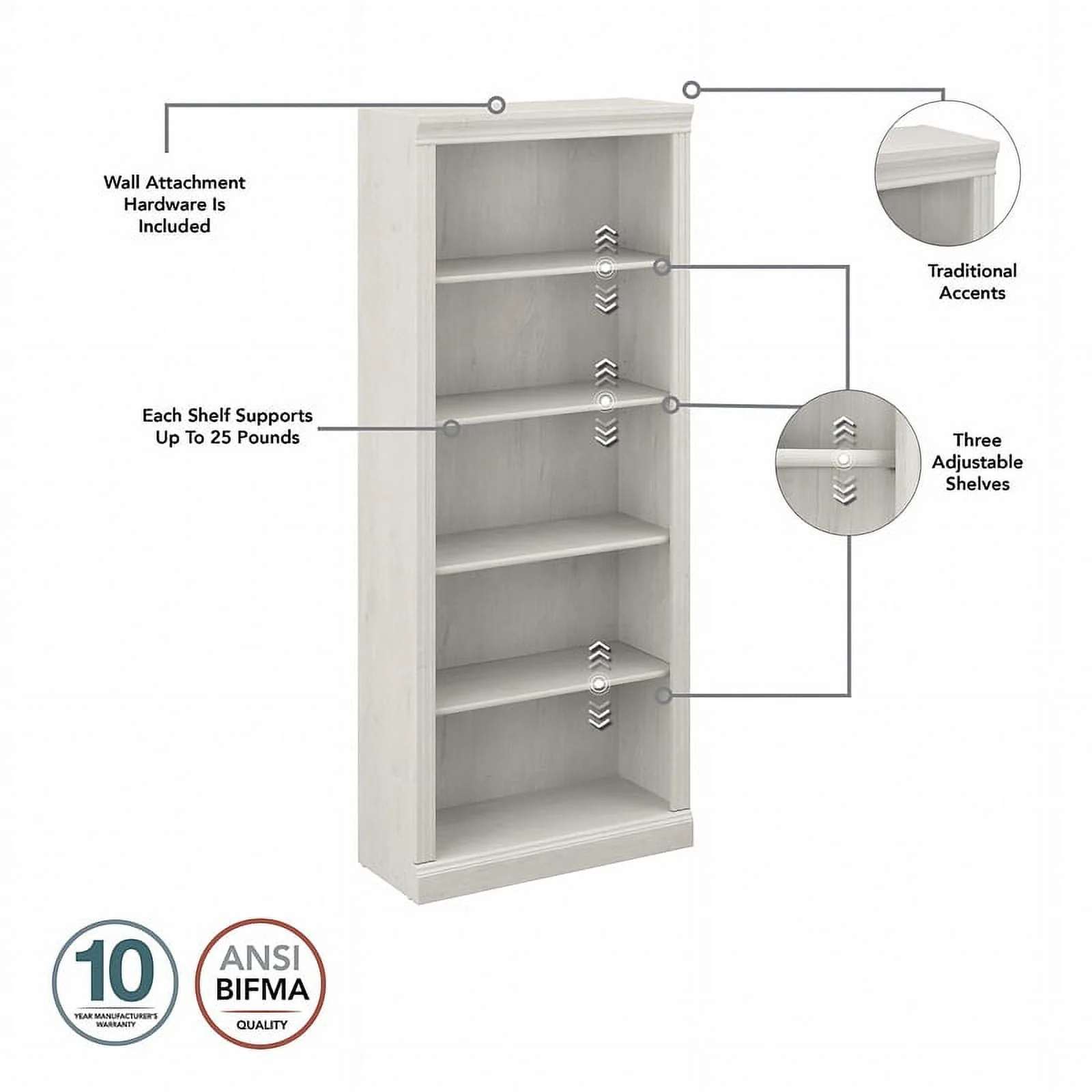 UrbanPro Executive Desk and Bookcase Set in Linen White Oak - Engineered Wood