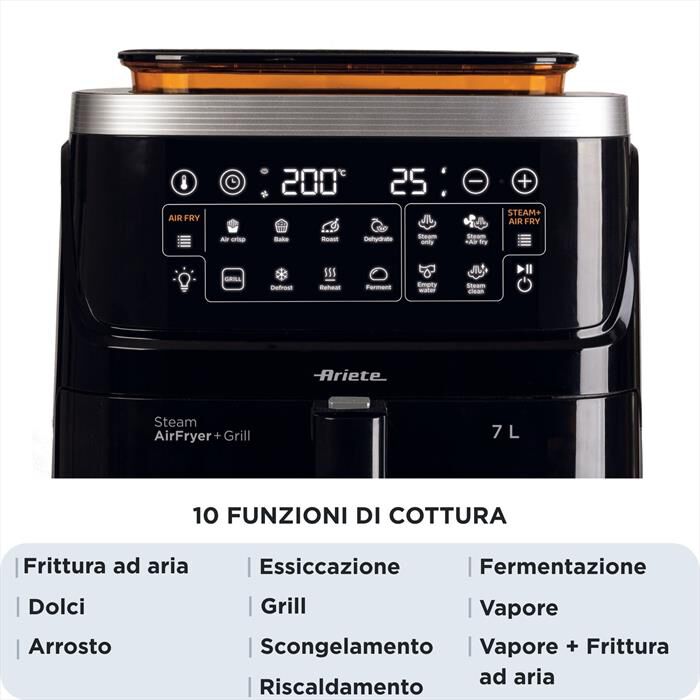 ARIETE - 4636/00 FRIGGITRICE AD ARIA, VAPORE E GRILL-Black