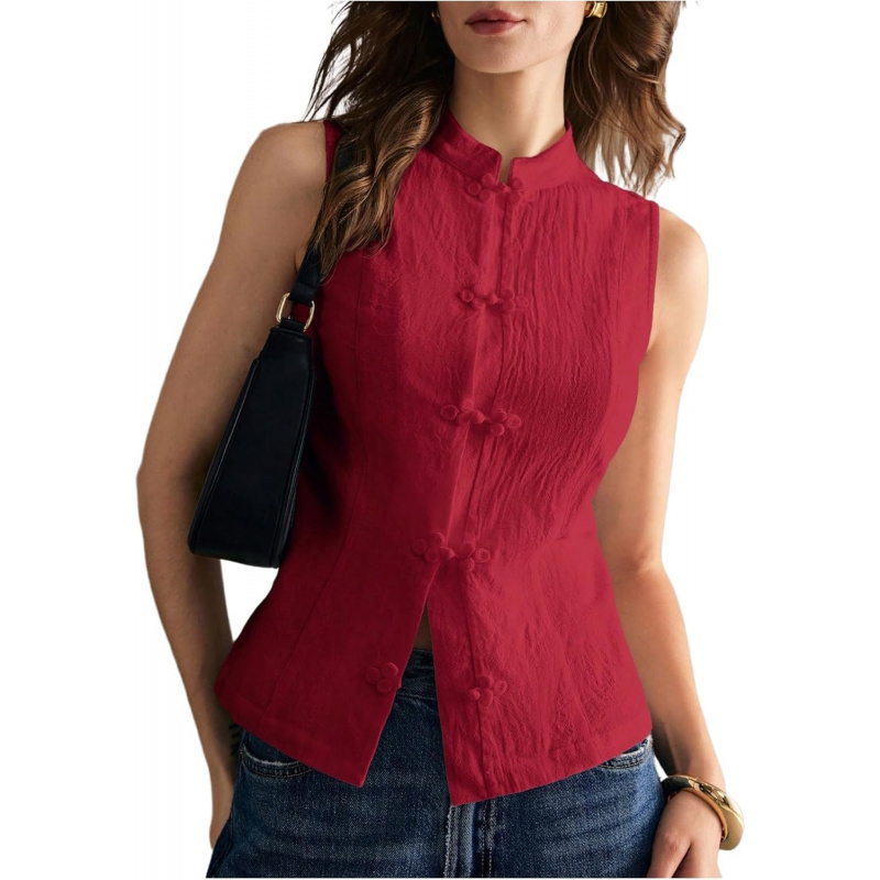 Women's Linen Shirt with Chinese Frog Buttons