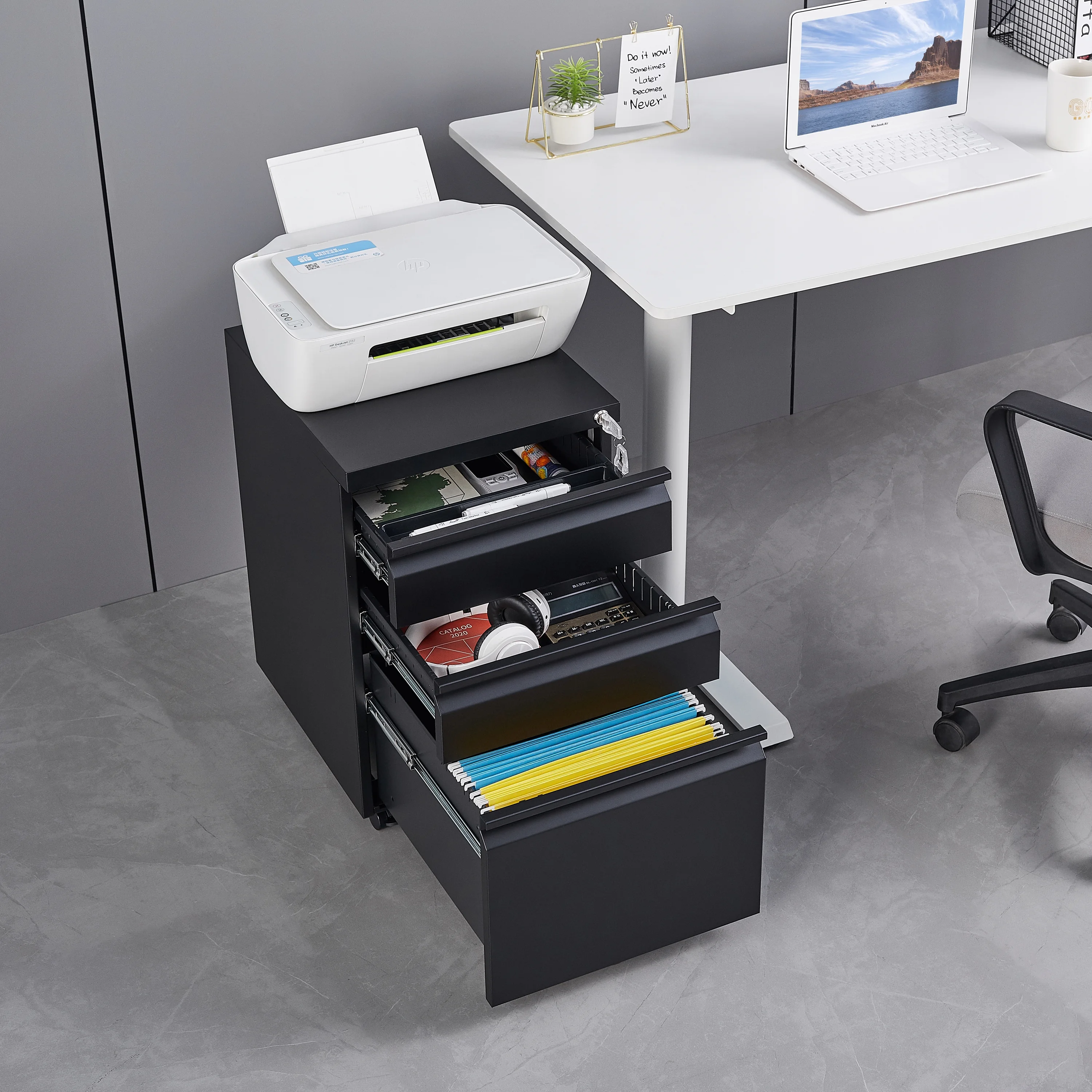 3-Drawer Mobile File Cabinets Rolling Metal Filing Cabinet for Legal & Letter File Anti-tilt Design with Lock Under Desk Office,Black