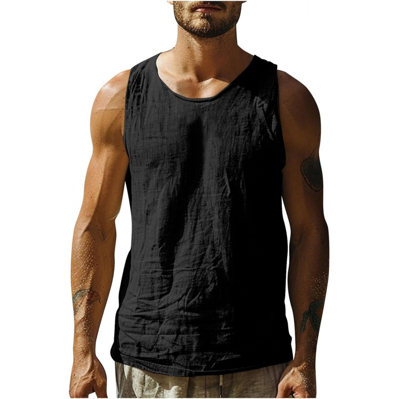 Cotton Linen Tank Tops for Men Summer Casual