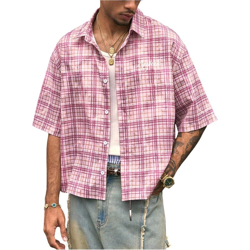 Men's Button Down Shirt Streetwear Crop Top Country Concert Outfits