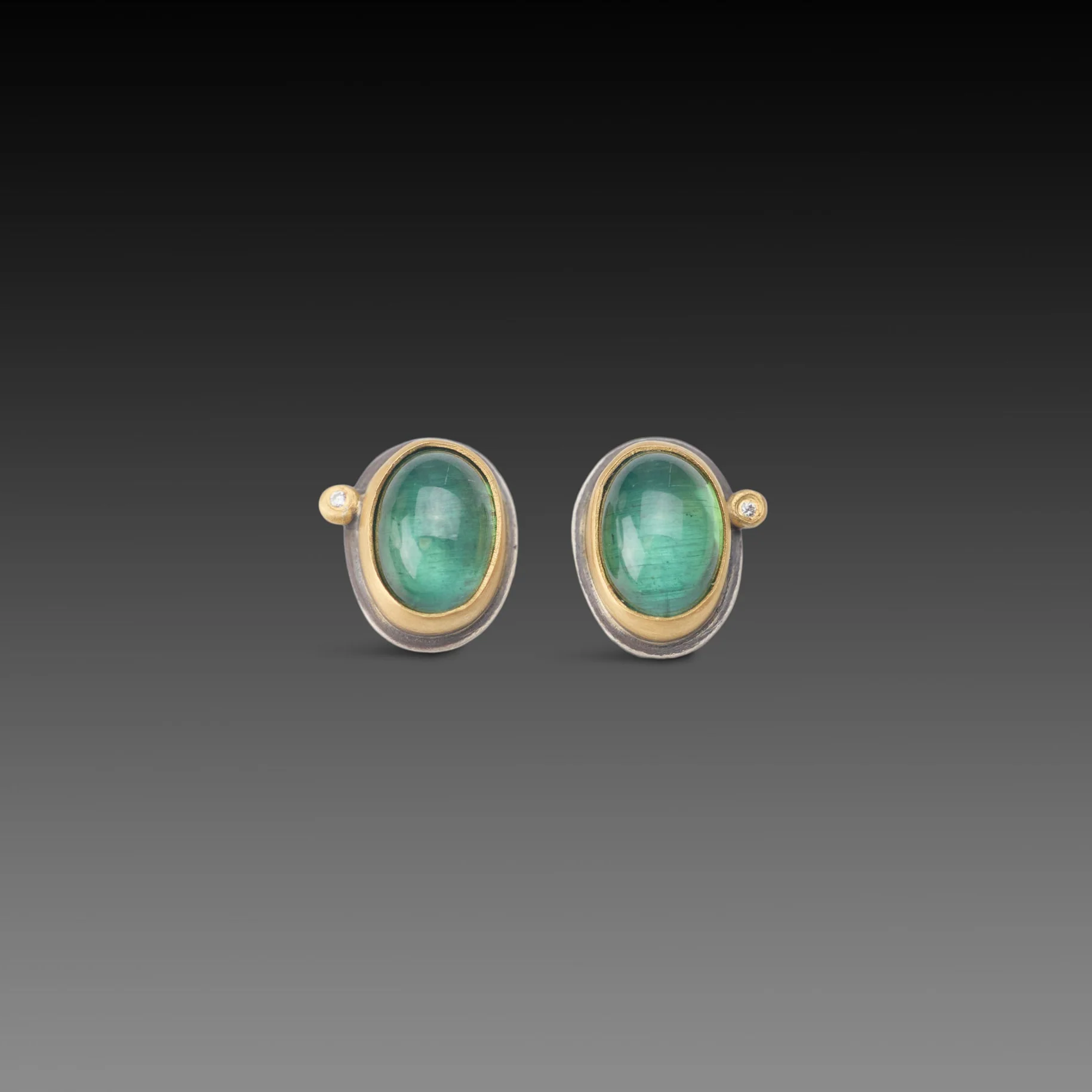 Oval Tourmaline Stud Earrings with Diamond Dot
