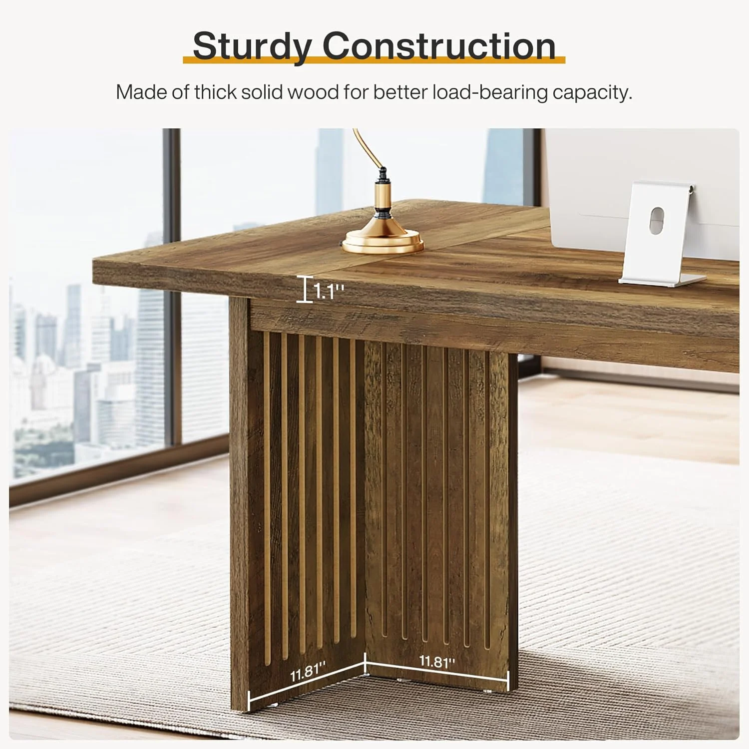 Finmind 63-Inch Executive Desk, Large Computer Desk with Sturdy Wood Legs & Thickened Tabletop