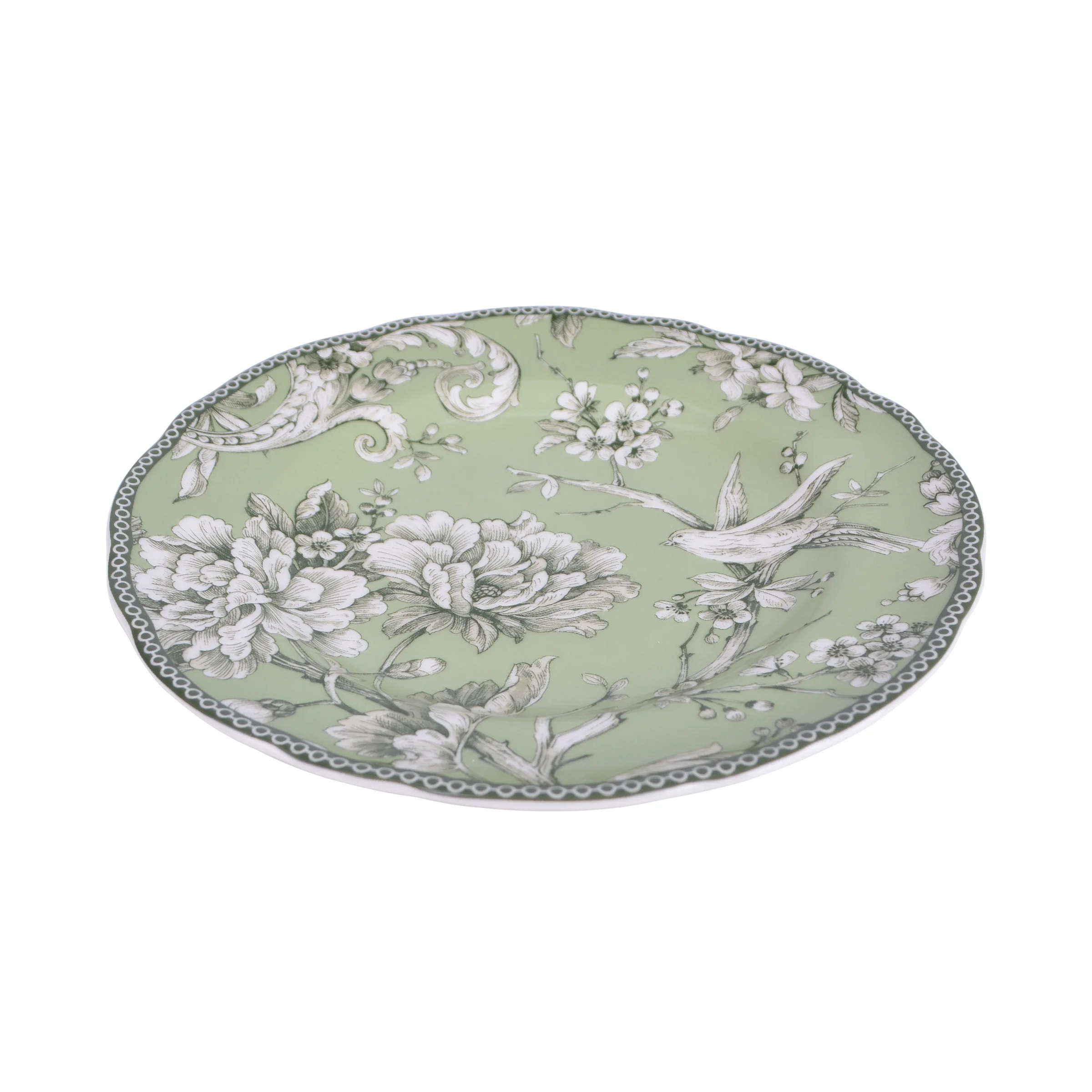 222 Fifth Adelaide Brown on White Porcelain 12 Piece Dinnerware Set, Plates & Bowls, Service for 4