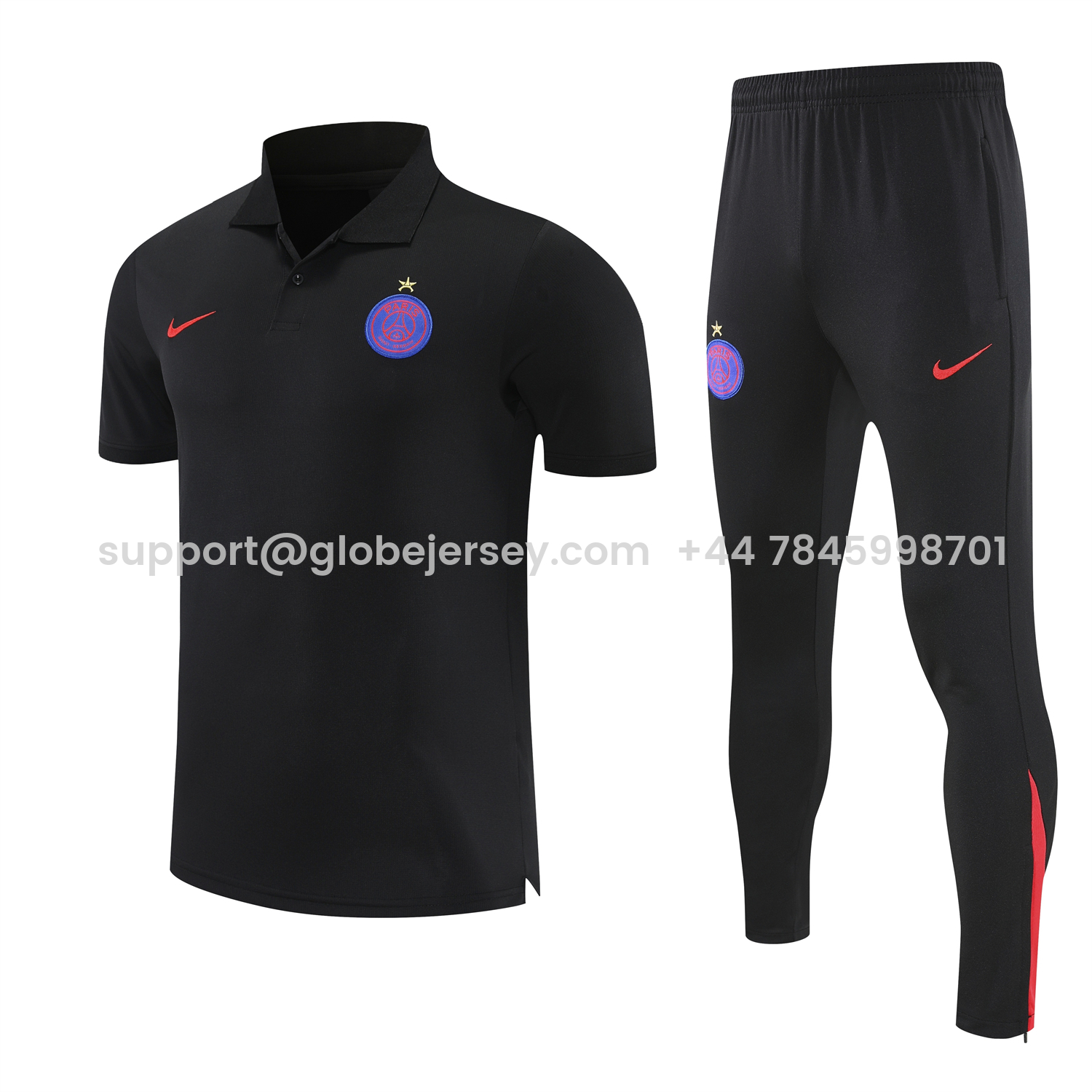 Paris Saint-Germain PSG 25-26 POLO Short-Sleeve Training Set - Black Top and Pants