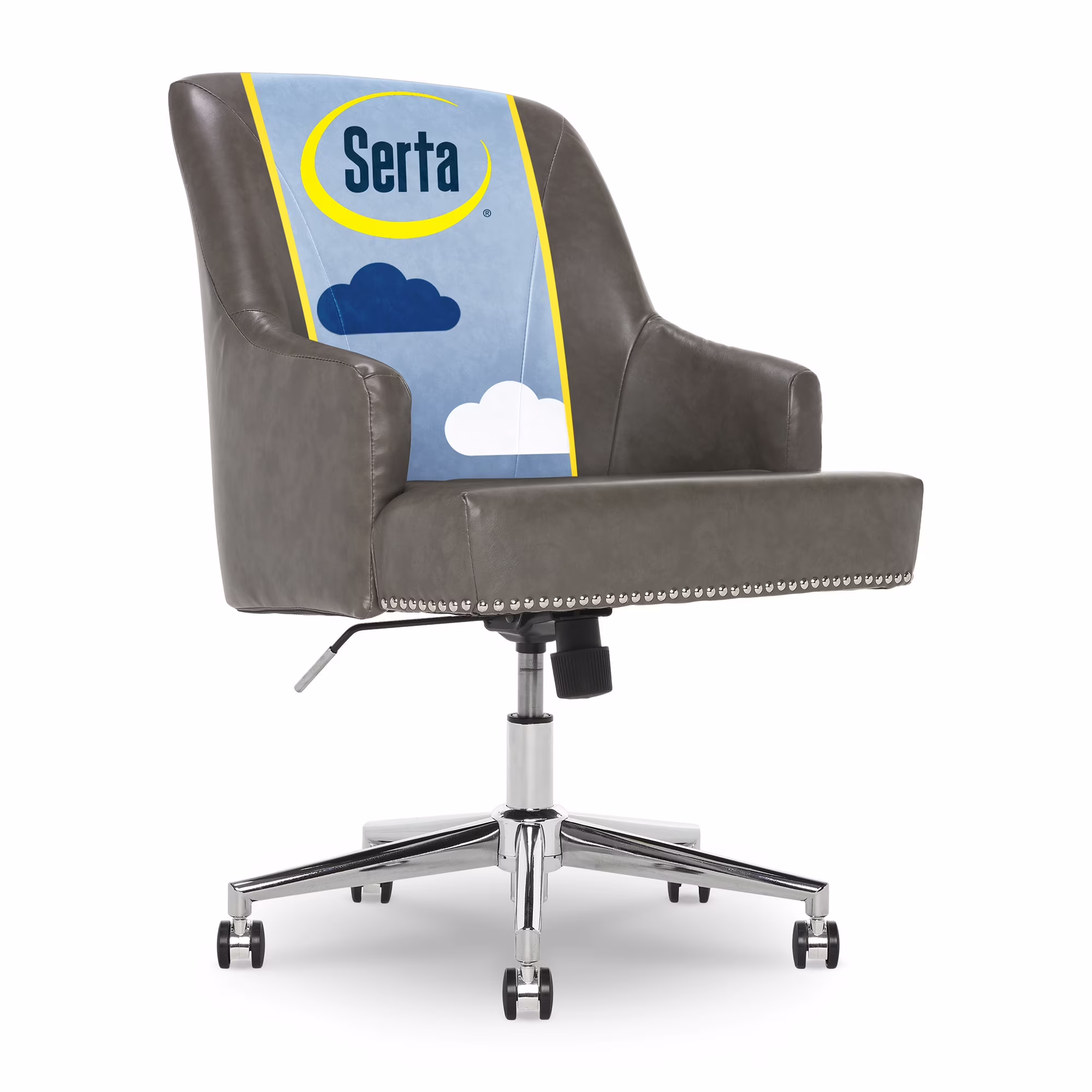 Serta Leighton Home Office Desk Chair Chrome Nailheads Twill Fabric Lilac Purple