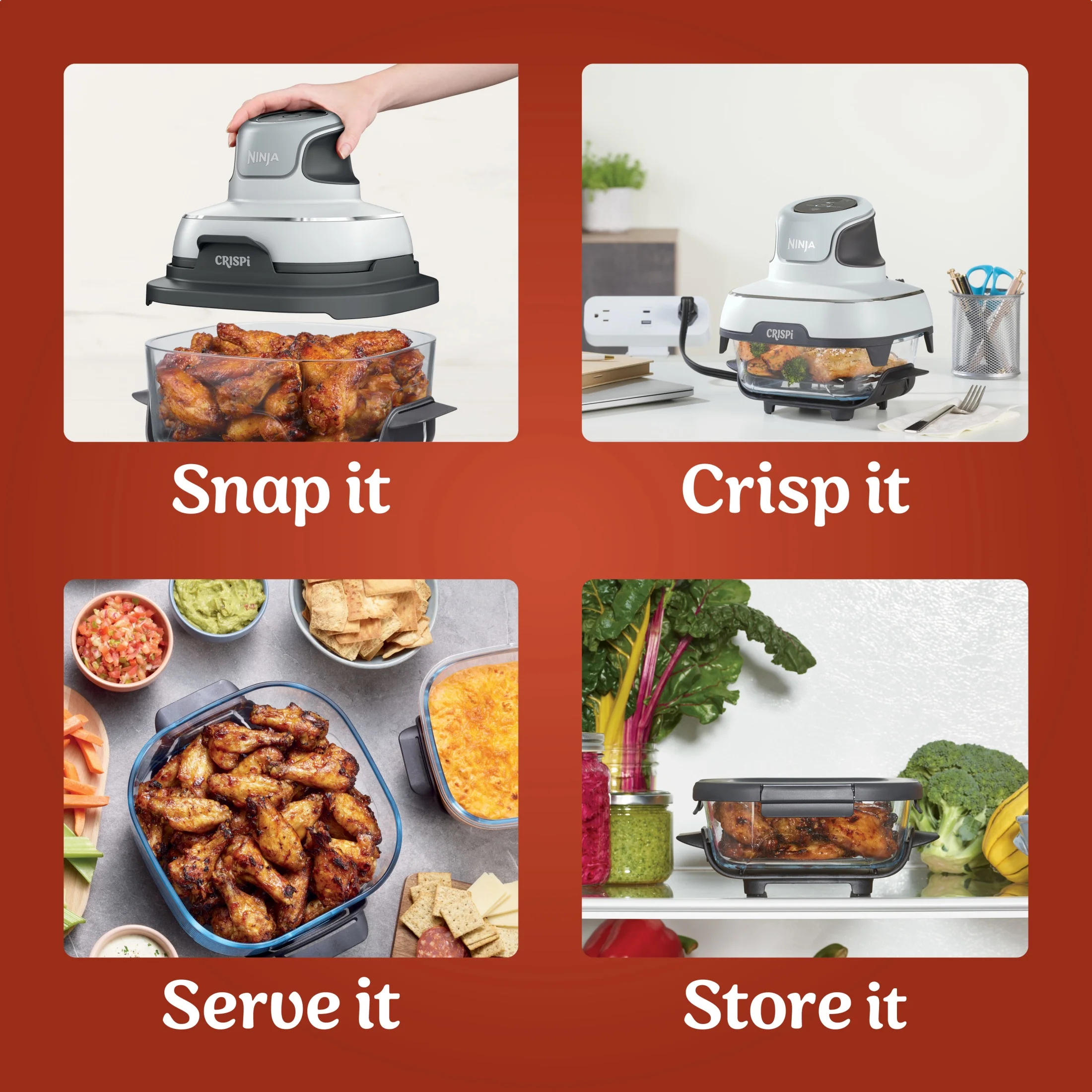 Ninja Crispi 3-in-1 Portable Glass Air Fryer Cooking System, 1500W, 4-Qt & 5-Cup TempWare Glass Containers with Storage Lids, Microwave, Freezer & Dishwasher Safe, White, FN100WH