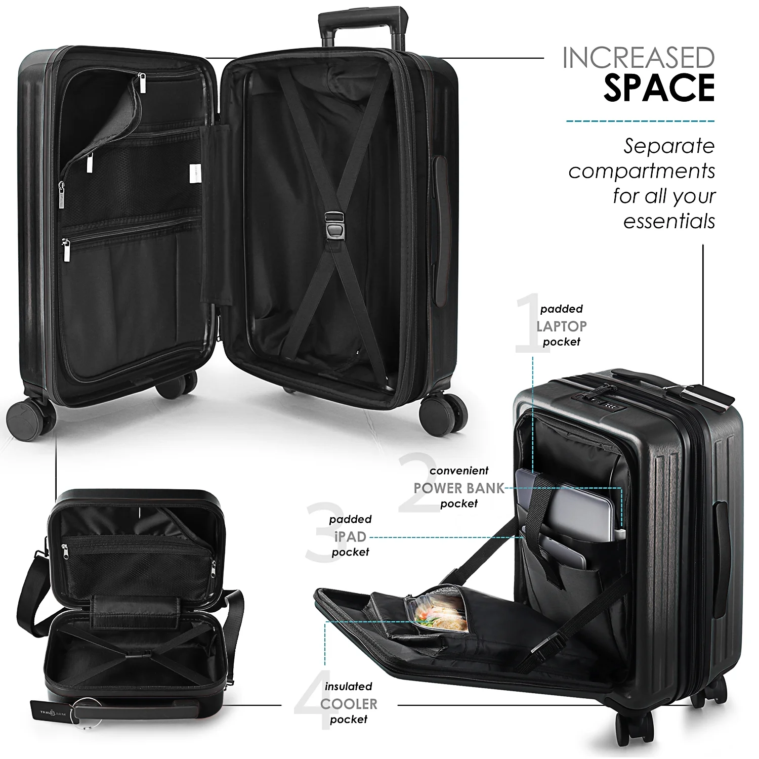 Virtu 4 Piece Hardshell Exapandable Luggage Set, Spinner Luggage Suitcase Set, Navy Blue