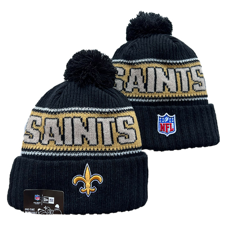 New Orleans Saints Black Cuffed Knit Hat with Pom