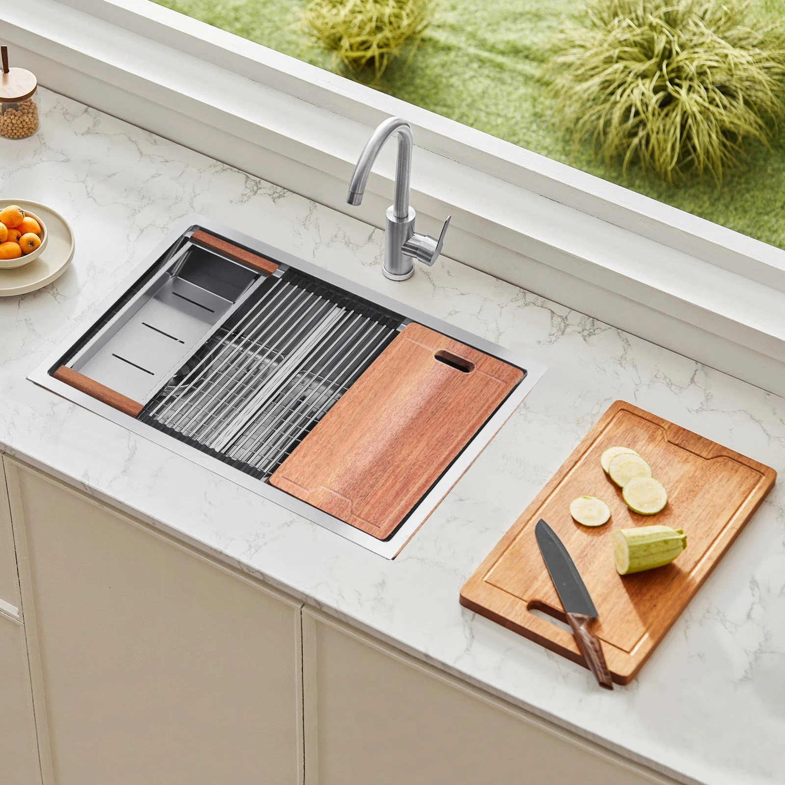 33-inch Undermount Double Bowl Kitchen Sink, Stainless Steel Drop-In Bar Sink