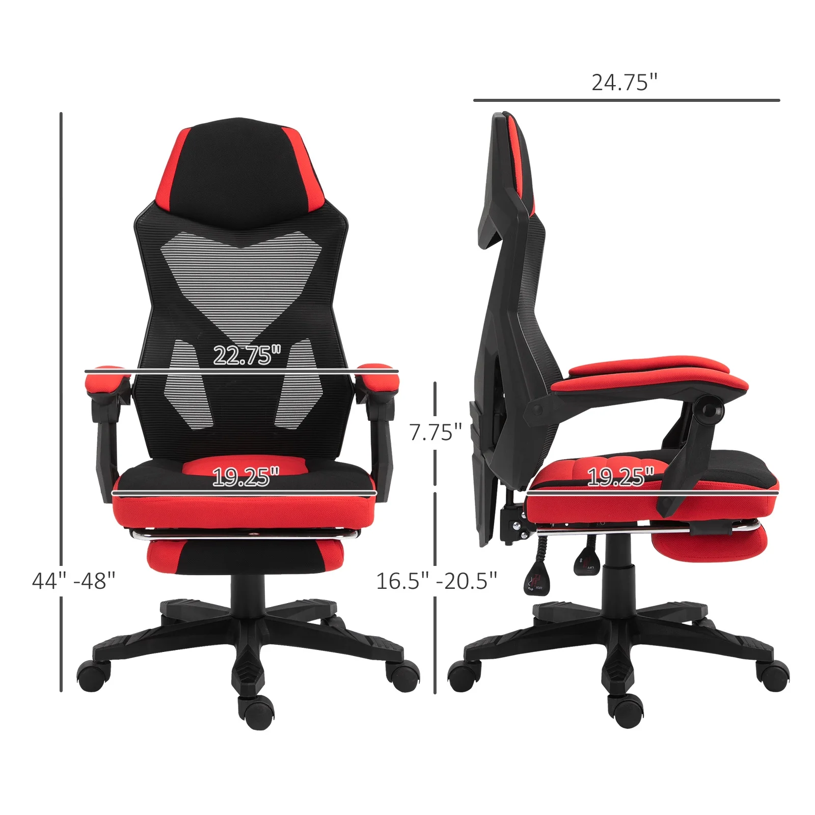 Vinsetto Ergonomic Home Office Chair High Back Armchair Computer Desk Recliner with Footrest, Mesh Back, Lumbar Support and Wheels, Gray