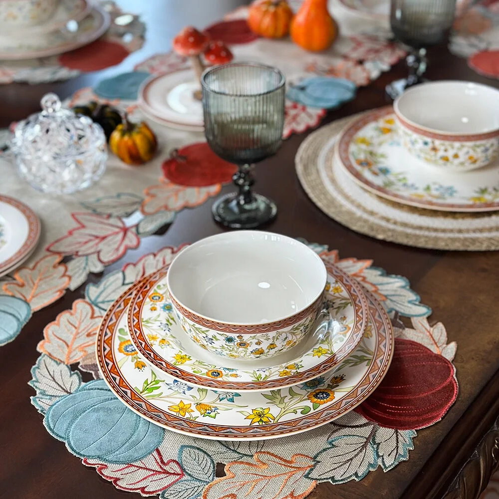 STPgoods Fleurs des Prairies Bone China Dinnerware Set of 16 Service for 4 in Gift Box