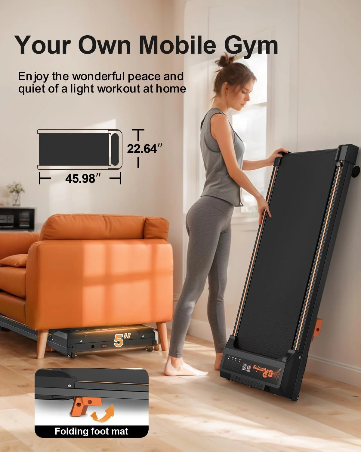SUWU Walking Pad Running Machine Walking Machine for Home Under Desk Treadmill with LED Display and 12 Preset Programs 2.25HP Portable Treadmill Jogging Machine for Office Small Space