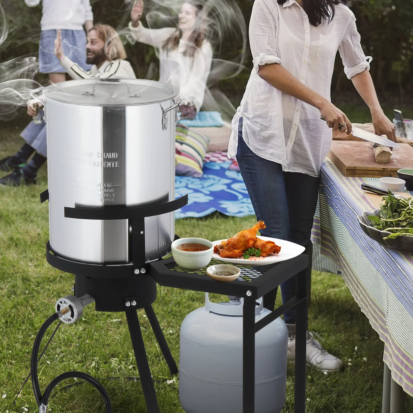 Ktaxon Propane Outdoor Fryer Kit Aluminum Frying/Boiling Turkey Fryer Pot 30QT 4 Piece Set with Side Table