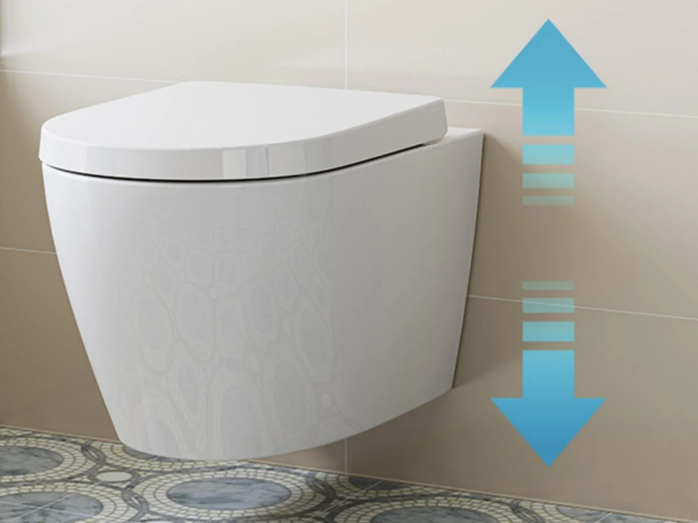 HOROW Wall Hung Toilet,with Soft Closing Seat,Round Floating Bowl, Rear Outlet Space Saving,White