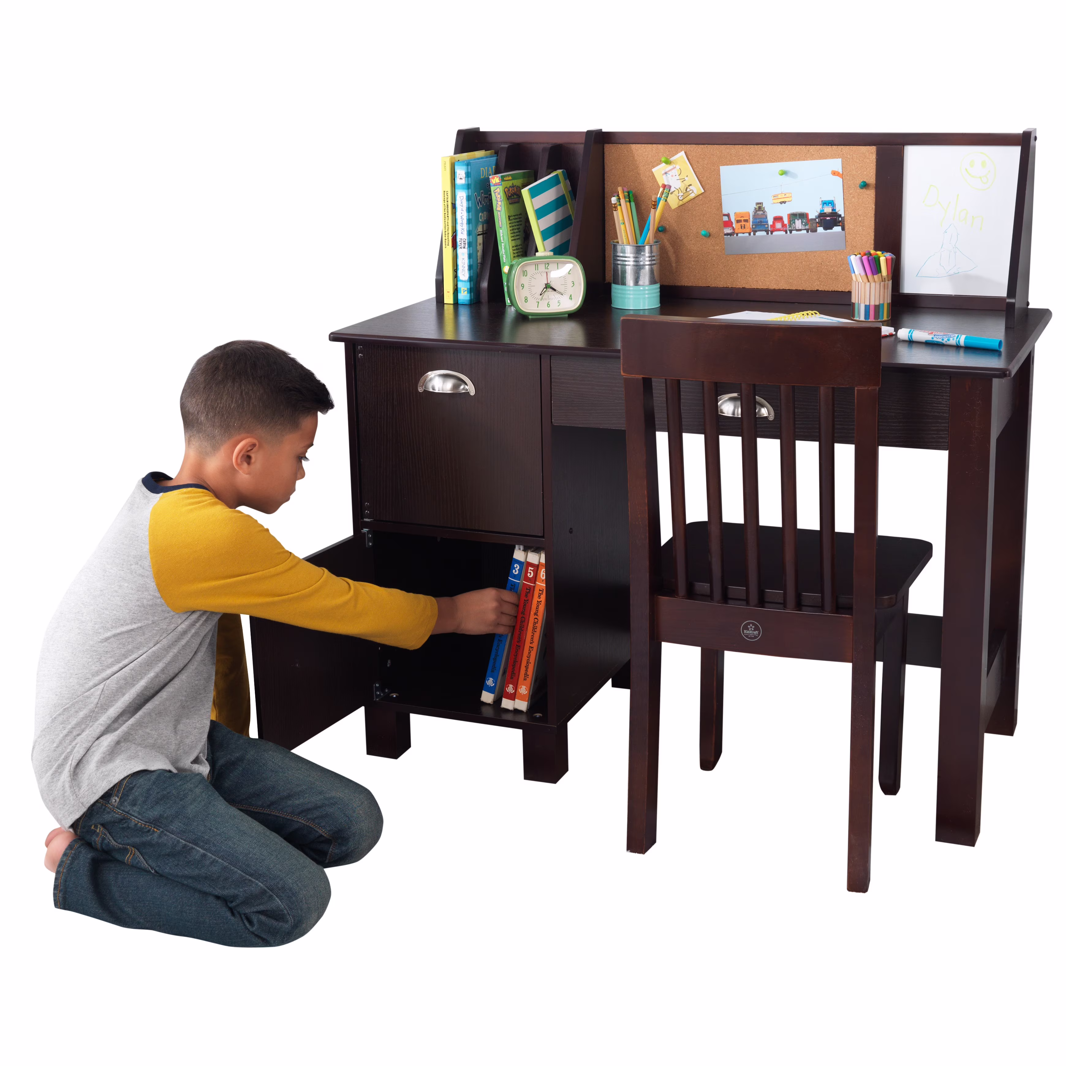KidKraft Children's Wooden Study Desk with Chair, White, for Ages 5