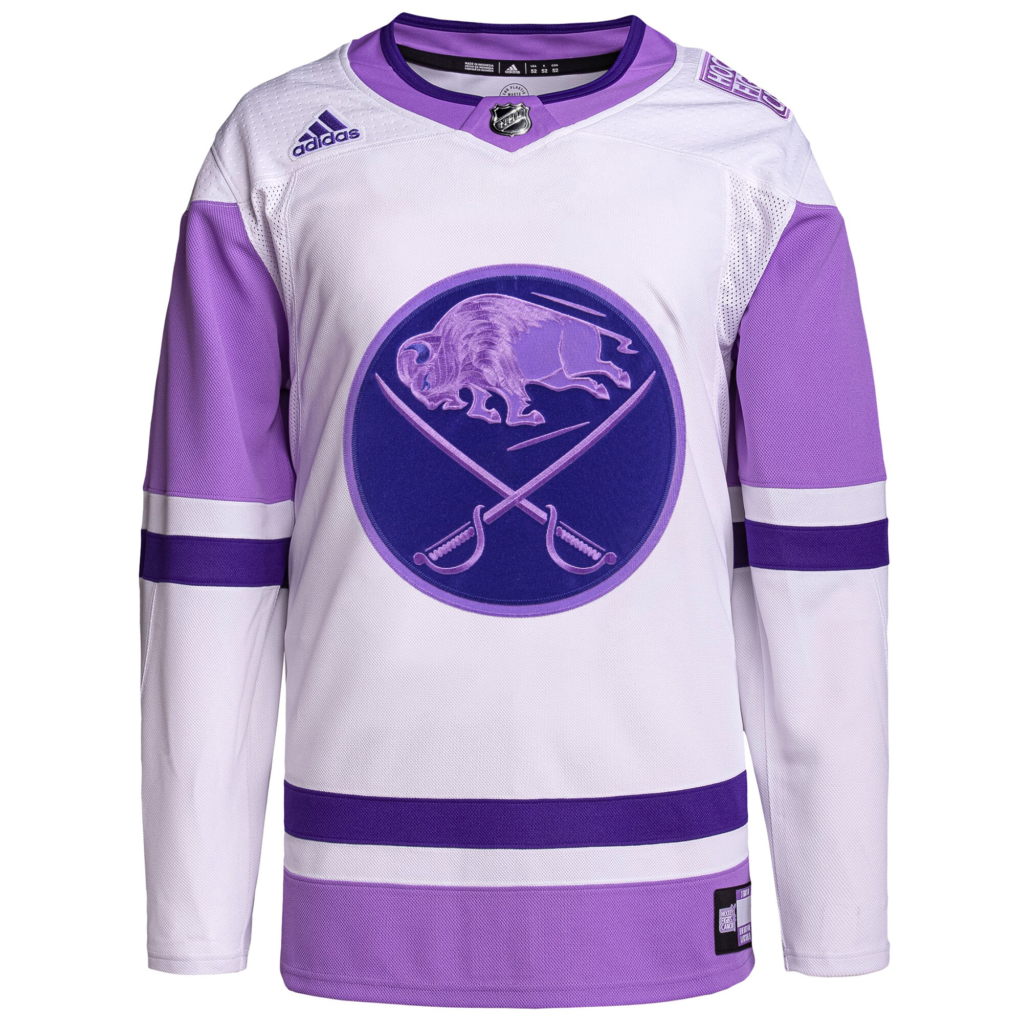 Buffalo Sabres  Hockey Fights Cancer Primegreen  Blank Practice Jersey – White/Purple