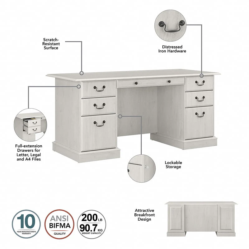 UrbanPro Executive Desk and Bookcase Set in Linen White Oak - Engineered Wood