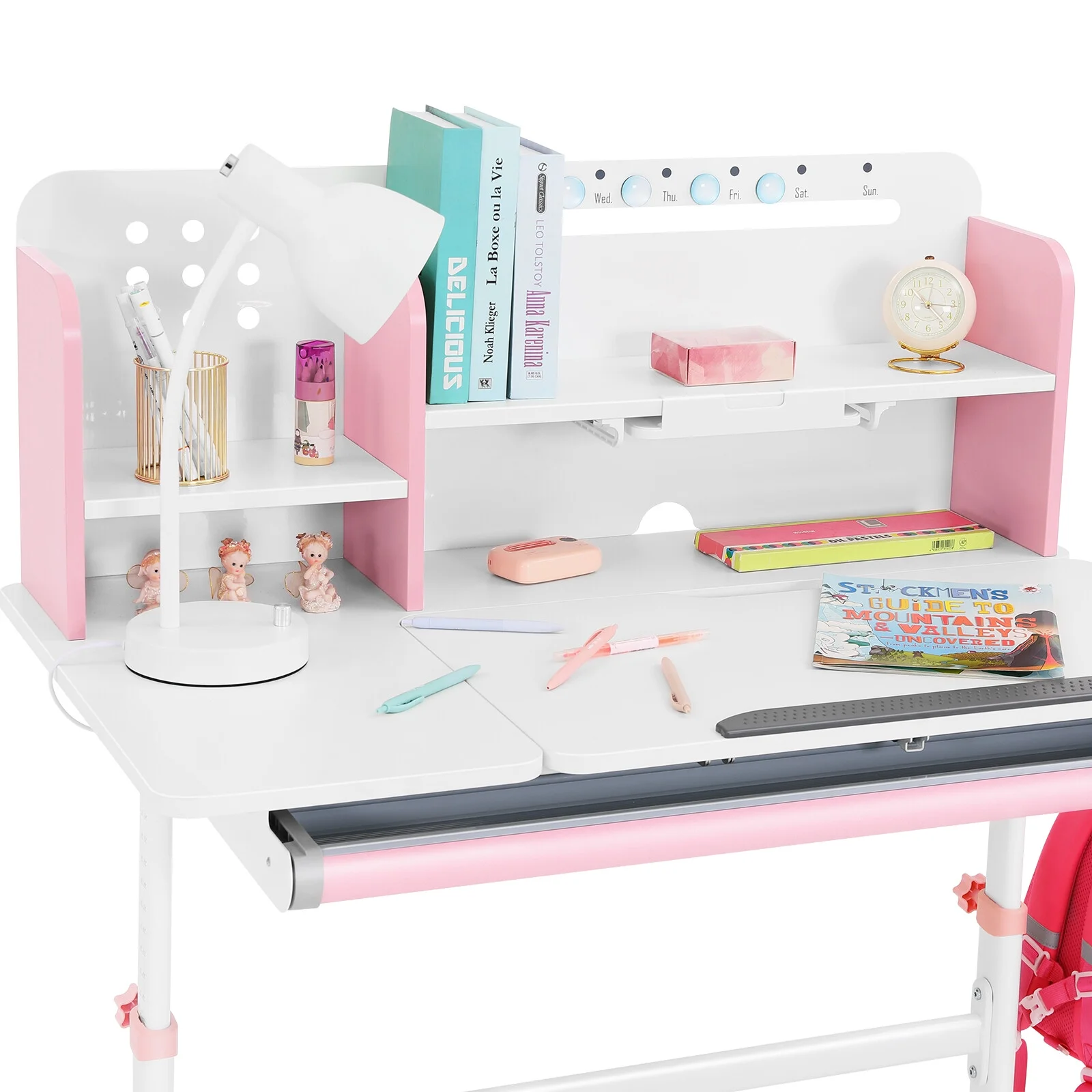 Adjustable Height Ergonomic Kids Study Desk & Chair Set Children Students Drafting Table Home School with Shelf,Drawer(Gray)