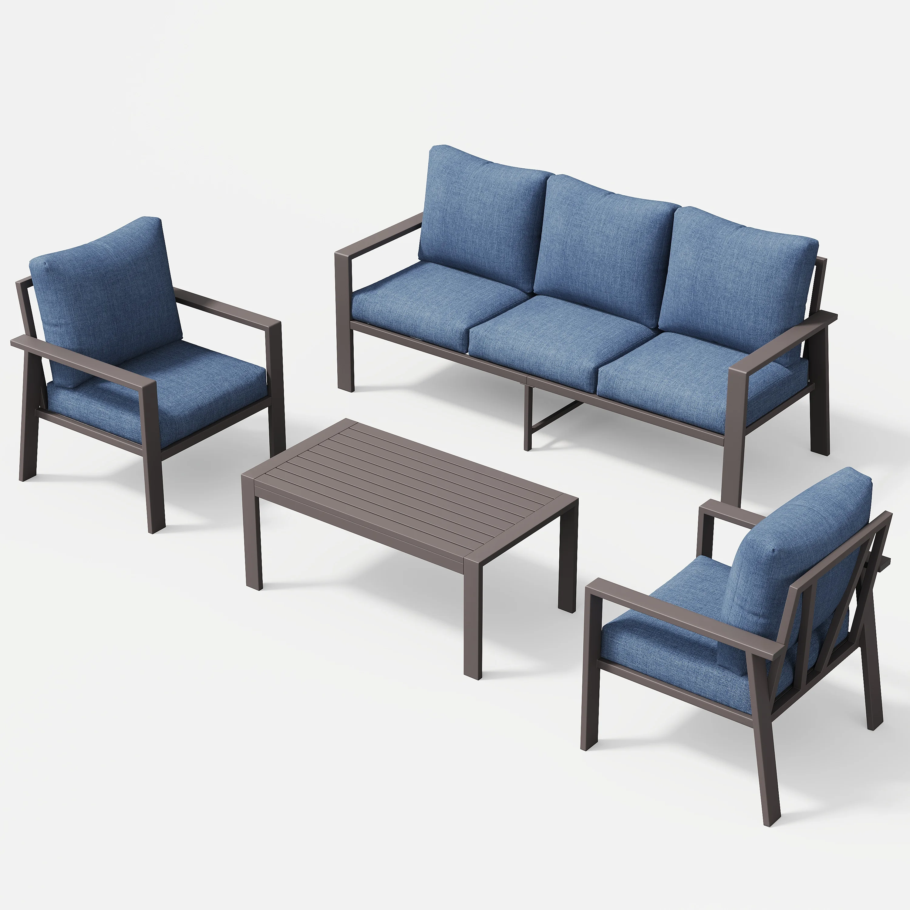 POTEBAN Aluminum Patio Furniture Set, Modern Metal Outdoor Sectional Sofa, Patio Conversation Sets with Side Table for Poolside, courtyard,Blue