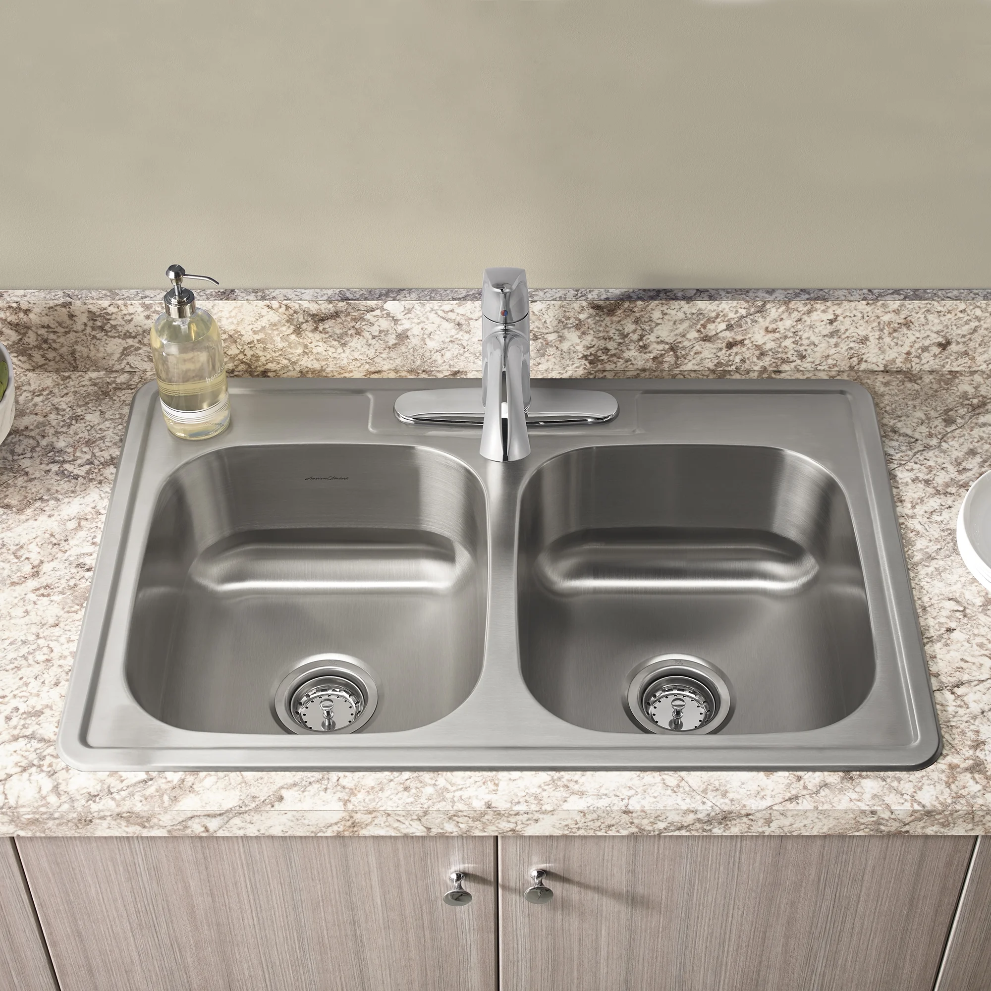 American Standard Colony Pro Drop-In Stainless Steel 33 in. 3-Hole Double Bowl Kitchen Sink Kit