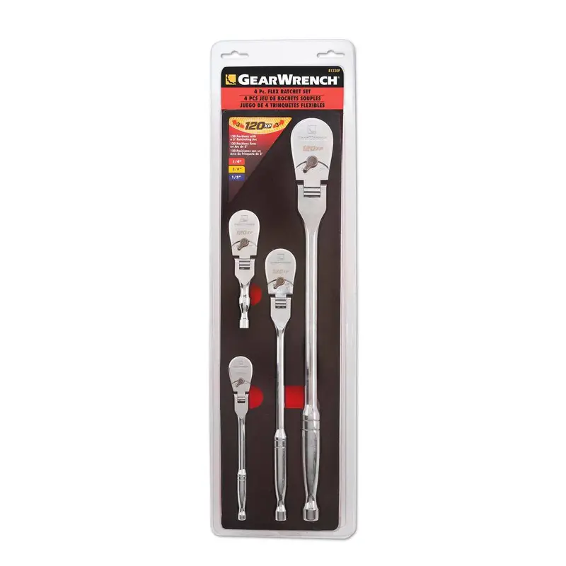 1/4″. 3/8″. 1/2″ Drive 120XP Flex Handle Ratchet Set - 4-Piece
