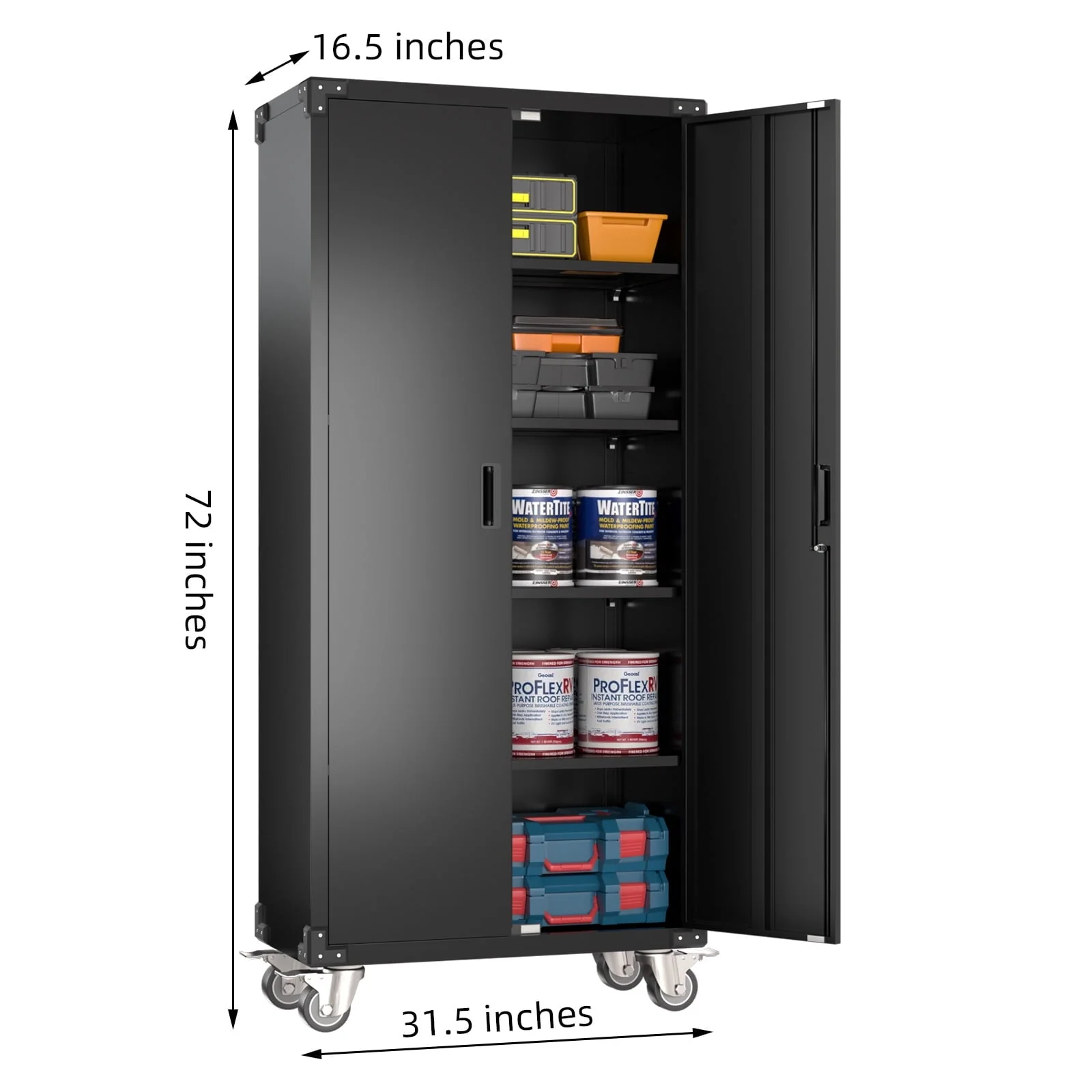 Aobabo Metal Storage Cabinet with Lock,Garage Storage Cabinet with Wheels,72In Steel Storage Cabinet for Garage Home Storage, Black Required-Assembly