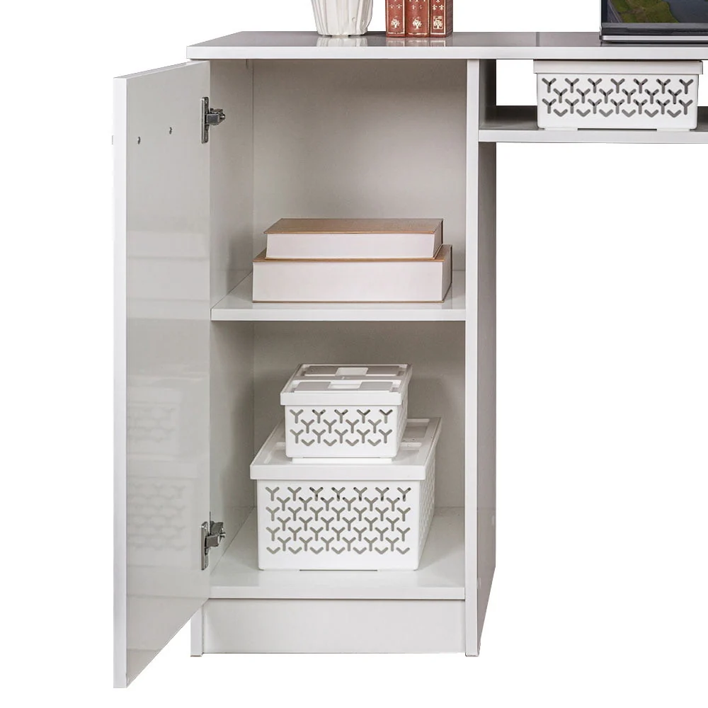 Madesa Modern Office Desk with Drawers 53 inch, Study Desk for Home Office, PC Table with 3 Drawers, 1 Door and 1 Storage Shelf (White)
