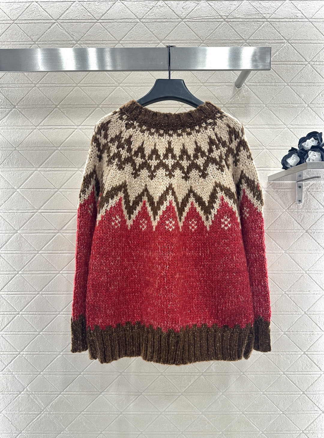 Heavy-duty crochet crew neck pullover sweater